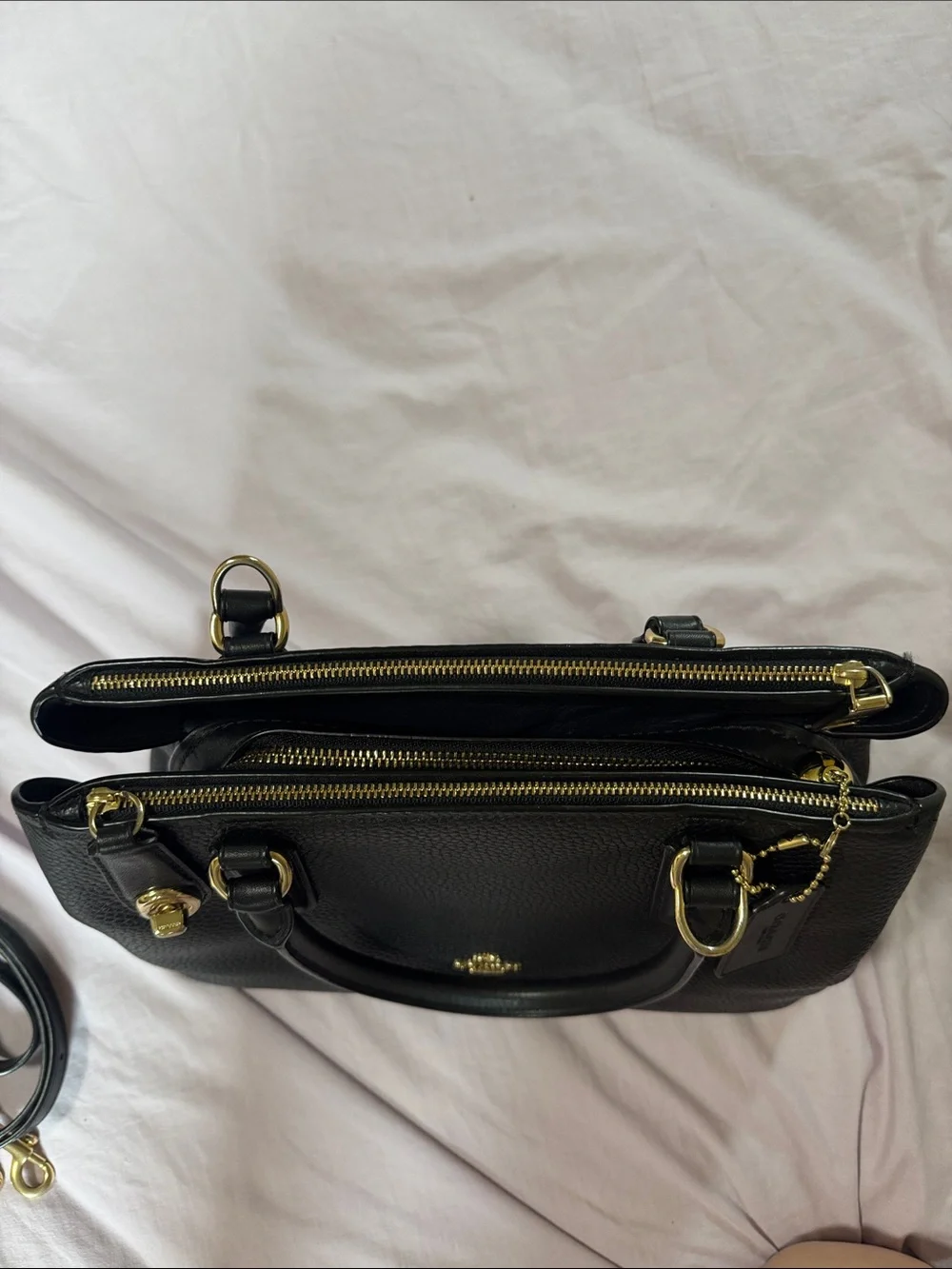 Coach Black Leather bag H 8” x L 11” x W 3” to 4”